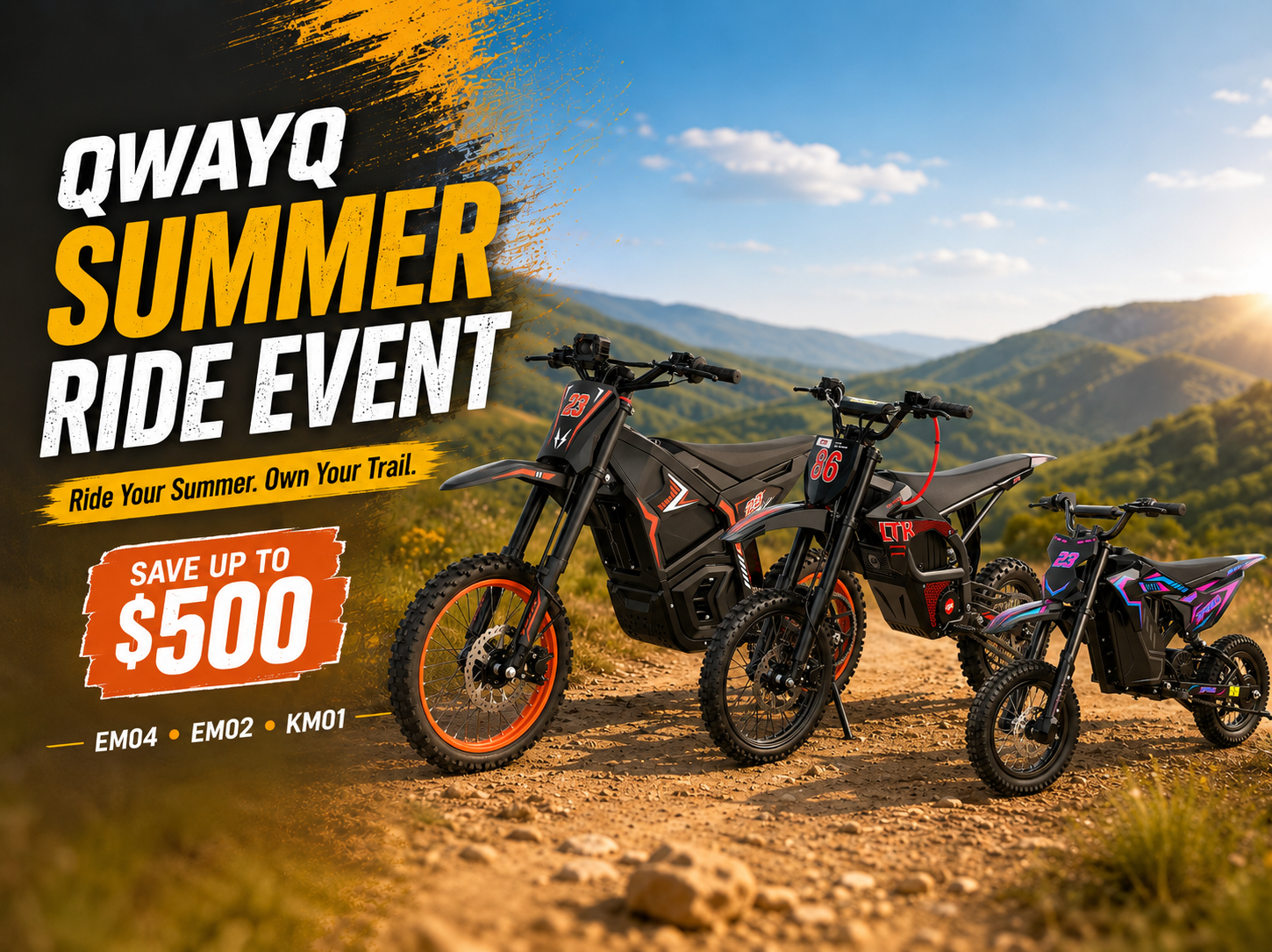 QWAYQ Summer Off-Road Ride Event: Save Up to $500 on Select Dirt eBikes
