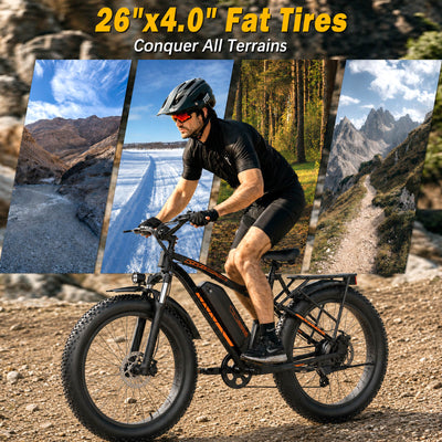 Electric Bike for Adults, 750W Motor, 48V 15Ah Battery, 26'' Fat Tire