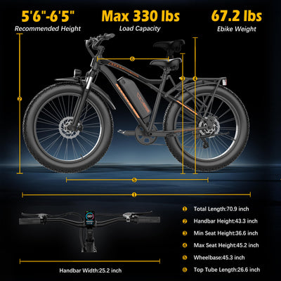 Electric Bike for Adults, 750W Motor, 48V 15Ah Battery, 26'' Fat Tire