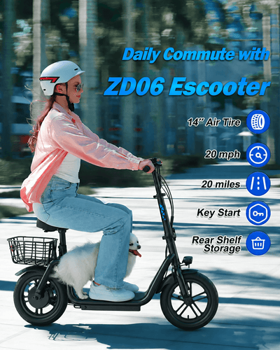 Electric Scooter with Seat Adults 20 Miles 450W Foldable Commuter 14" Tires