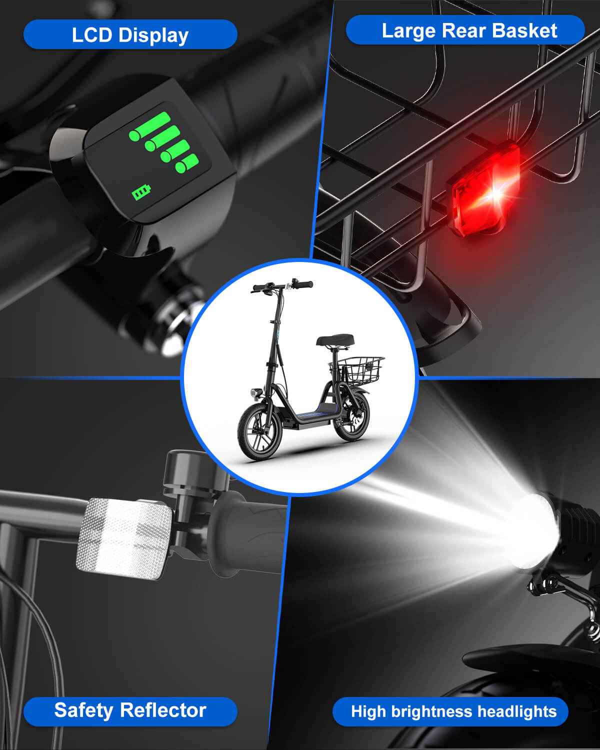 Electric Scooter with Seat Adults 20 Miles 450W Foldable Commuter 14" Tires
