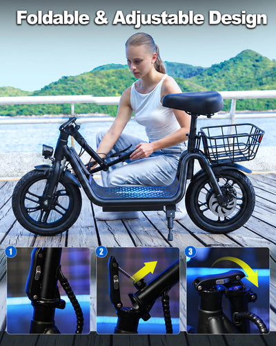 Electric Scooter with Seat Adults 20 Miles 450W Foldable Commuter 14" Tires